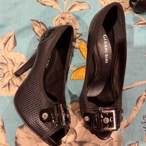 Gianni Bini Textured Black Buckle Heels